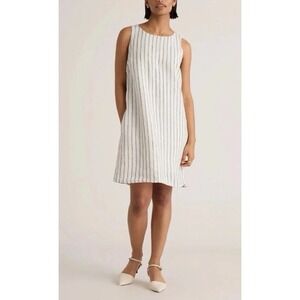 NWT Quince 100% European Linen Tank Mini Dress Oatmeal Black Stripe XS NEW